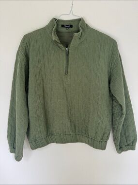 Madewell Green Diamond Jaquard Half-Zip Pullover, Size Small